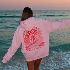 Pink Palm Puff Pink “Everything Comes in Waves” Hoodie Sweatshirt Size Small